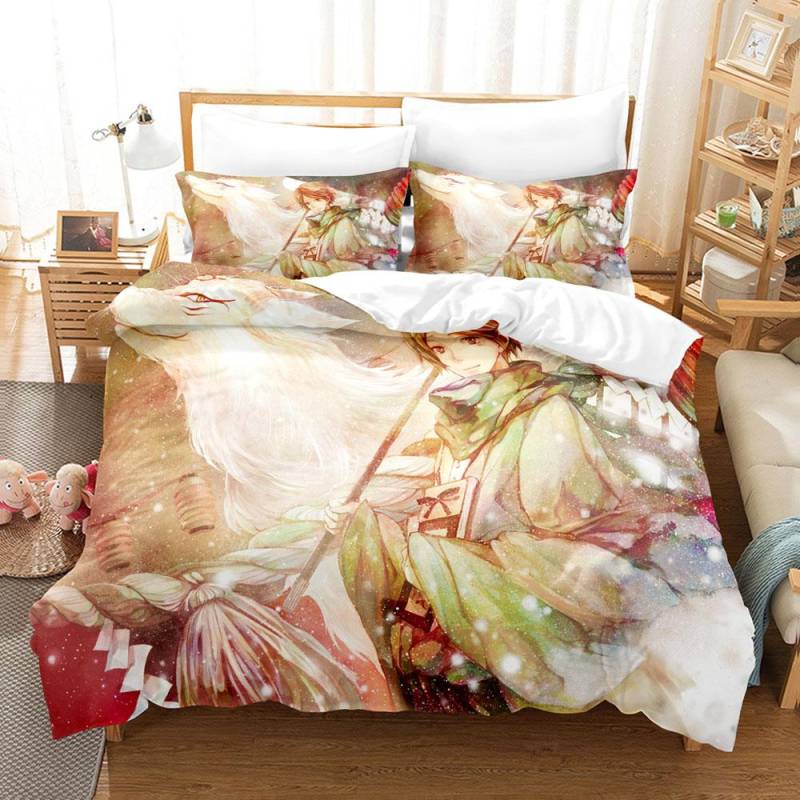 Natsumes Buch der Freunde Anime 3D Bettbezug Bettwäsche-Set Polyester Kissenbezüge Bettdecke Heimdeko Geschenk Twin King Queen 135x200cm 2pcs von Joom DACH