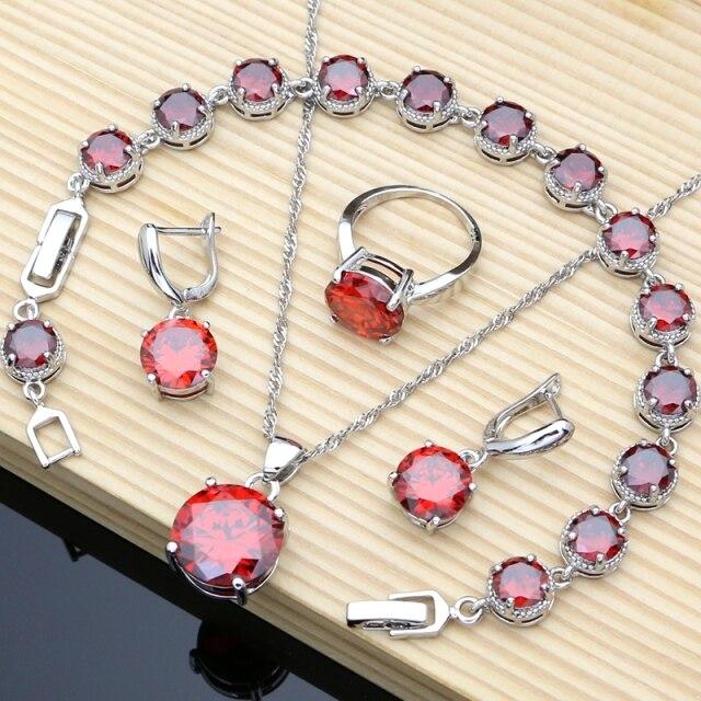 Natürliche Flamme Zirkon Perlen 925 Sterling Silber Schmuck Sets Hochzeit Zubehör für Frauen Ohrringe Ringe Armband 10 rot von Joom DACH