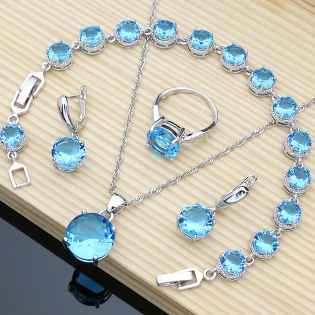Natürliche Flamme Zirkon Perlen 925 Sterling Silber Schmuck Sets Hochzeit Zubehör für Frauen Ohrringe Ringe Armband 10 himmelblaue von Joom DACH
