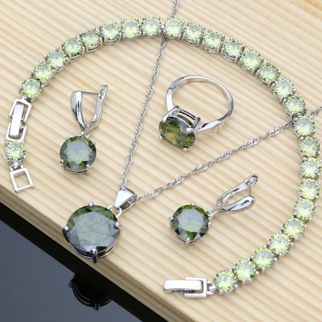 Natürliche Flamme Zirkon Perlen 925 Sterling Silber Schmuck Sets Hochzeit Zubehör für Frauen Ohrringe Ringe Armband 10 olivgrüne von Joom DACH