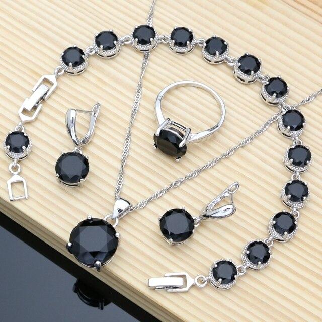 Natürliche Flamme Zirkon Perlen 925 Sterling Silber Schmuck Sets Hochzeit Zubehör für Frauen Ohrringe Ringe Armband 10 schwarz von Joom DACH