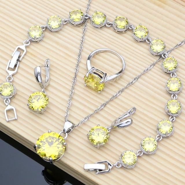 Natürliche Flamme Zirkon Perlen 925 Sterling Silber Schmuck Sets Hochzeit Zubehör für Frauen Ohrringe Ringe Armband 10 gelb von Joom DACH