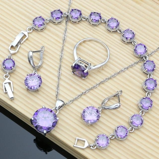 Natürliche Flamme Zirkon Perlen 925 Sterling Silber Schmuck Sets Hochzeit Zubehör für Frauen Ohrringe Ringe Armband 10 violett von Joom DACH