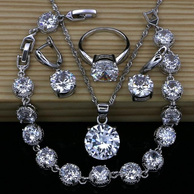 Natürliche Flamme Zirkon Perlen 925 Sterling Silber Schmuck Sets Hochzeit Zubehör für Frauen Ohrringe Ringe Armband 10 weiß von Joom DACH