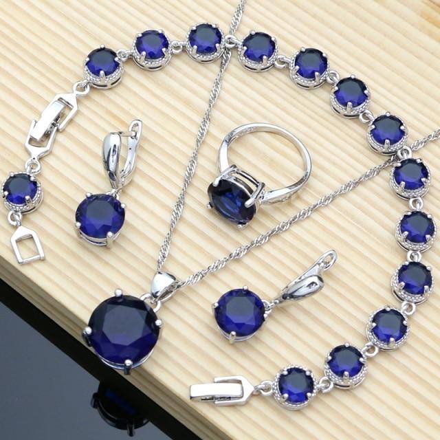 Natürliche Flamme Zirkon Perlen 925 Sterling Silber Schmuck Sets Hochzeit Zubehör für Frauen Ohrringe Ringe Armband 8 blau von Joom DACH