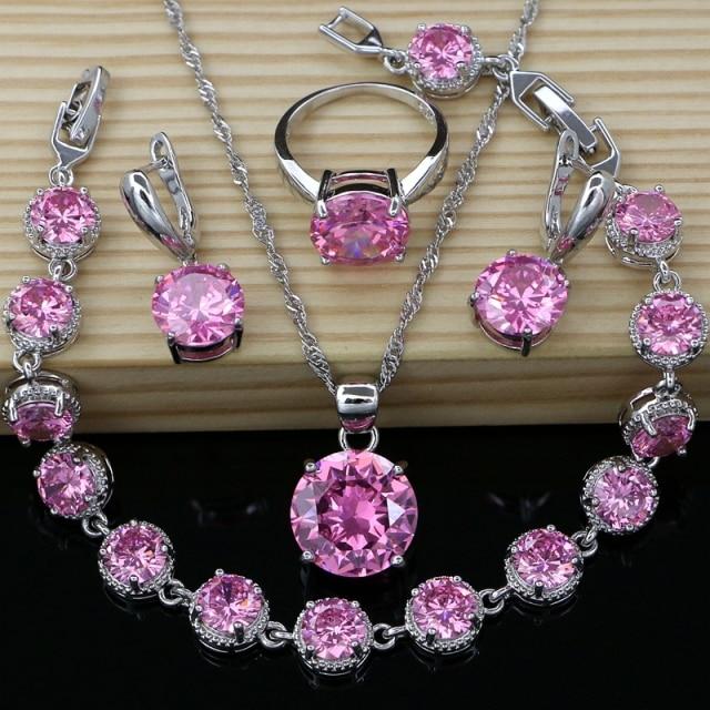 Natürliche Flamme Zirkon Perlen 925 Sterling Silber Schmuck Sets Hochzeit Zubehör für Frauen Ohrringe Ringe Armband 8 rosa von Joom DACH