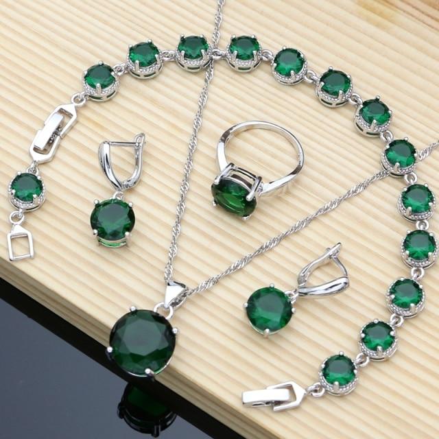 Natürliche Flamme Zirkon Perlen 925 Sterling Silber Schmuck Sets Hochzeit Zubehör für Frauen Ohrringe Ringe Armband 9 grün von Joom DACH