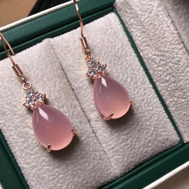 Natürliche Jade Ohrringe, Rosa, Grün, Rot, Chalcedon, Jade, Wassertropfen, für Frauen, Roségold, Sterling-Silber 925, Schmuck, Ohrhänger grün von Joom DACH