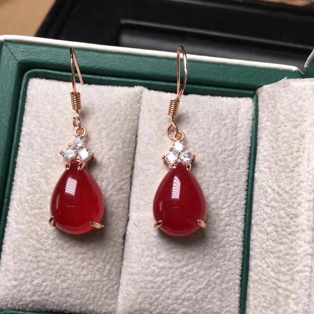 Natürliche Jade Ohrringe, Rosa, Grün, Rot, Chalcedon, Jade, Wassertropfen, für Frauen, Roségold, Sterling-Silber 925, Schmuck, Ohrhänger schwarz von Joom DACH