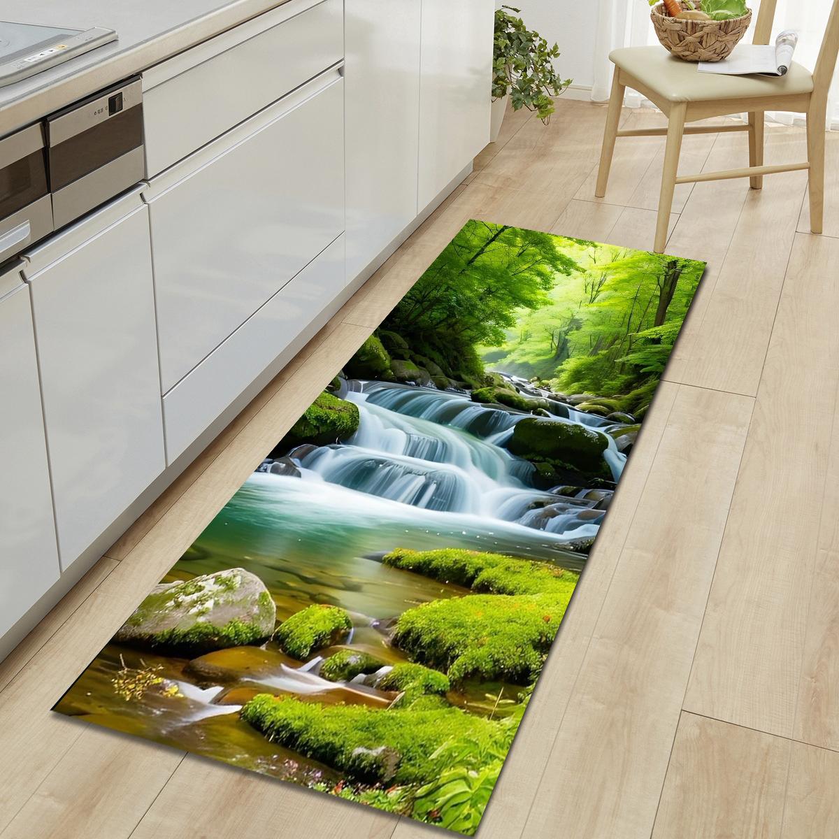 Natürliche Landschaft, weicher Küchenteppich, Anti-Ermüdungs-Küchenteppich, wasserdicht, rutschfest, Teppich-Set, Läufer, Nachttisch, saugfähiger Teppich für die Küche 120*160cm von Joom DACH