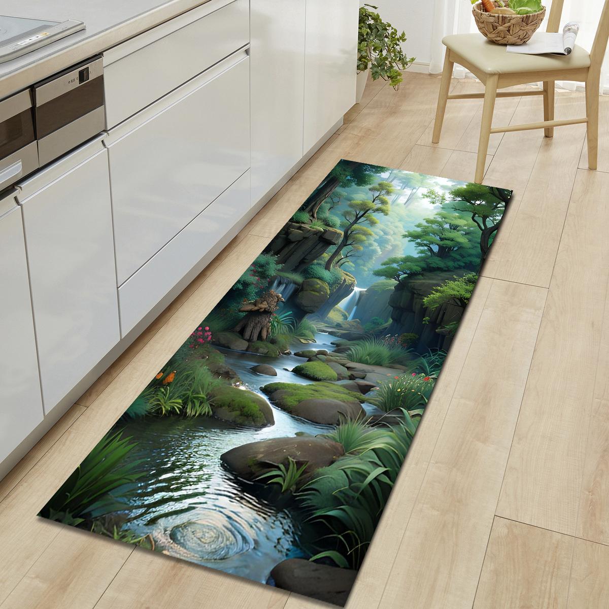 Natürliche Landschaft, weicher Küchenteppich, Anti-Ermüdungs-Küchenteppich, wasserdicht, rutschfest, Teppich-Set, Läufer, Nachttisch, saugfähiger Teppich für die Küche 160*200cm von Joom DACH