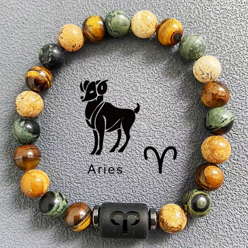 Natürliche Perlen Armbänder 12 Horoskop Glück Naturstein Tigerauge Sternzeichen Perlen Armband für Frauen Männer von Joom DACH