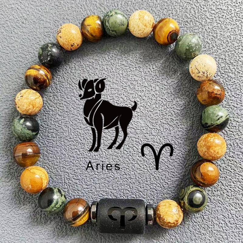 Natürliche Perlen Armbänder 12 Horoskop Glück Naturstein Tigerauge Sternzeichen Perlen Armband für Frauen Männer von Joom DACH