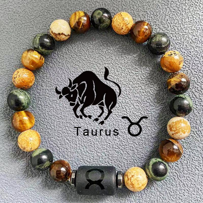 Natürliche Perlen Armbänder 12 Horoskop Glück Naturstein Tigerauge Sternzeichen Perlen Armband für Frauen Männer von Joom DACH