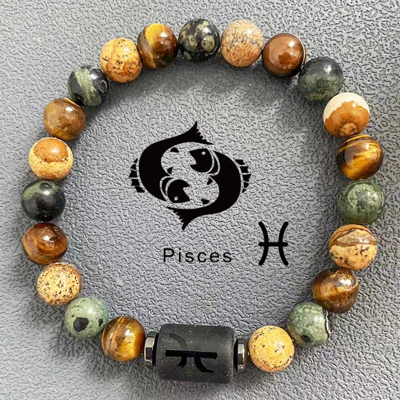 Natürliche Perlen Armbänder 12 Horoskop Glück Naturstein Tigerauge Sternzeichen Perlen Armband für Frauen Männer von Joom DACH