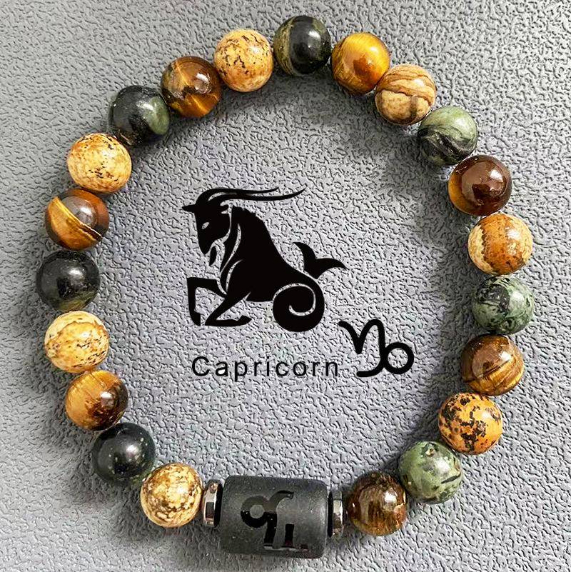 Natürliche Perlen Armbänder 12 Horoskop Glück Naturstein Tigerauge Sternzeichen Perlen Armband für Frauen Männer von Joom DACH