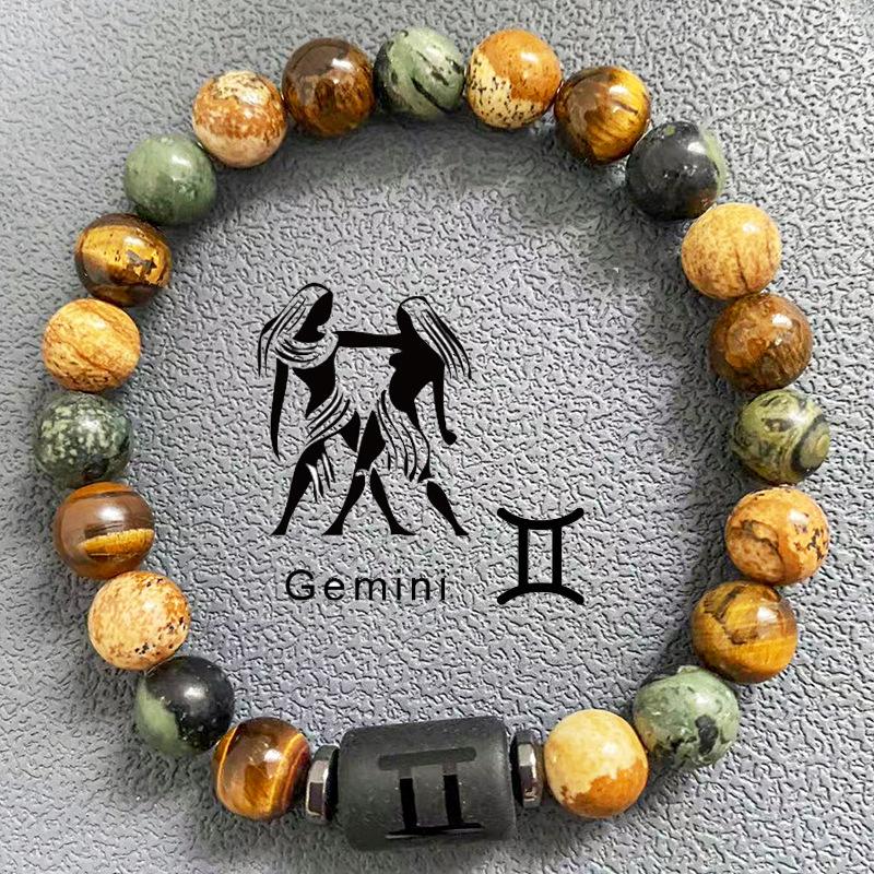 Natürliche Perlen Armbänder 12 Horoskop Glück Naturstein Tigerauge Sternzeichen Perlen Armband für Frauen Männer von Joom DACH