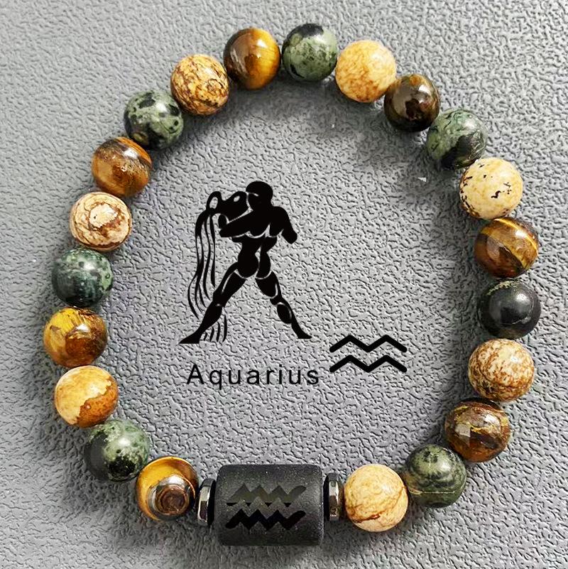 Natürliche Perlen Armbänder 12 Horoskop Glück Naturstein Tigerauge Sternzeichen Perlen Armband für Frauen Männer von Joom DACH