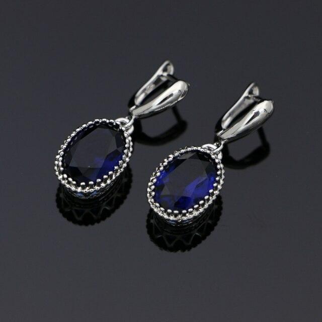 Natürliche ovale Mystic Rainbow Zirkonia-Ohrringe aus 925er Sterlingsilber, Schmuck, Tropfen-Kronen-Ohrringe für Frauen blau von Joom DACH