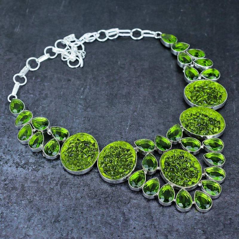 Natürlicher Moldavitquarz, Peridot 925 Sterling Silber Schmuck Halskette 18  D9C59 von Joom DACH