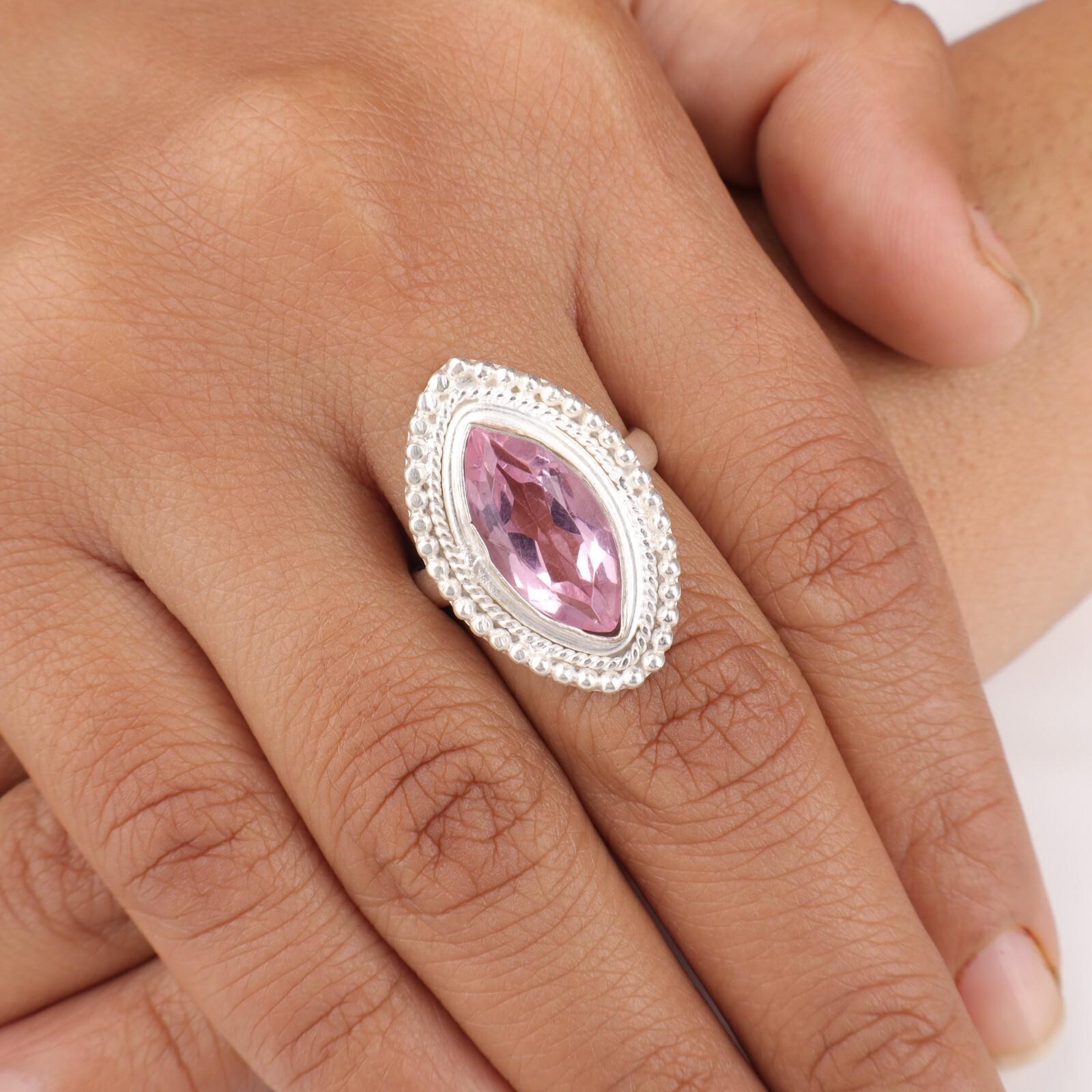 Natürlicher Morganit Edelstein 925 Sterlingsilber Schmuck Handgefertigter Ring für Hochzeit RR-26-3 10 von Joom DACH