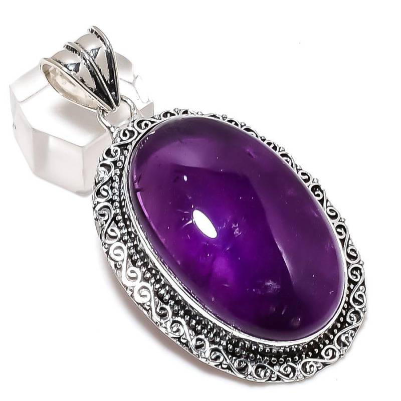 Natürlicher Salbei-Amethyst-Edelstein, 925er Sterlingsilber, Schmuckanhänger, 6,5 cm, A5s90 von Joom DACH