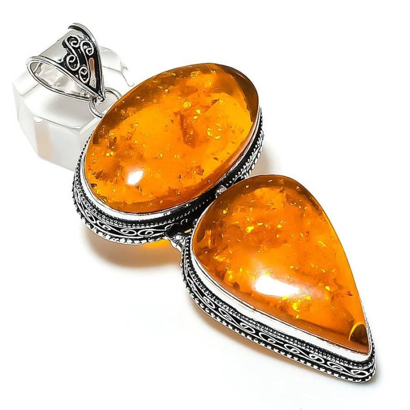 Natürlicher baltischer Bernstein-Edelstein, 925er Sterling-Silber, Schmuckanhänger, 8,3 cm, E8g99 von Joom DACH