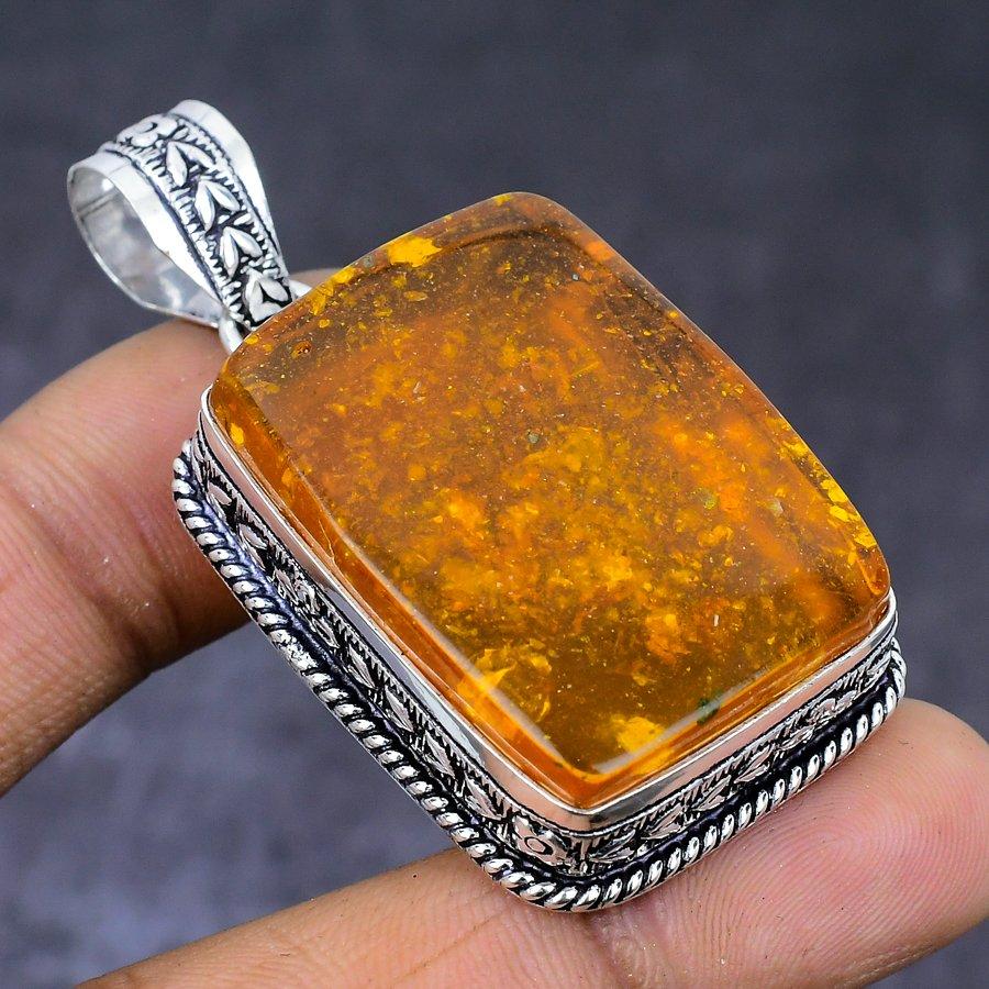 Natürlicher baltischer Bernstein-Edelstein, 925er Sterlingsilber, Schmuckanhänger, 5,2 cm, w4r22 von Joom DACH