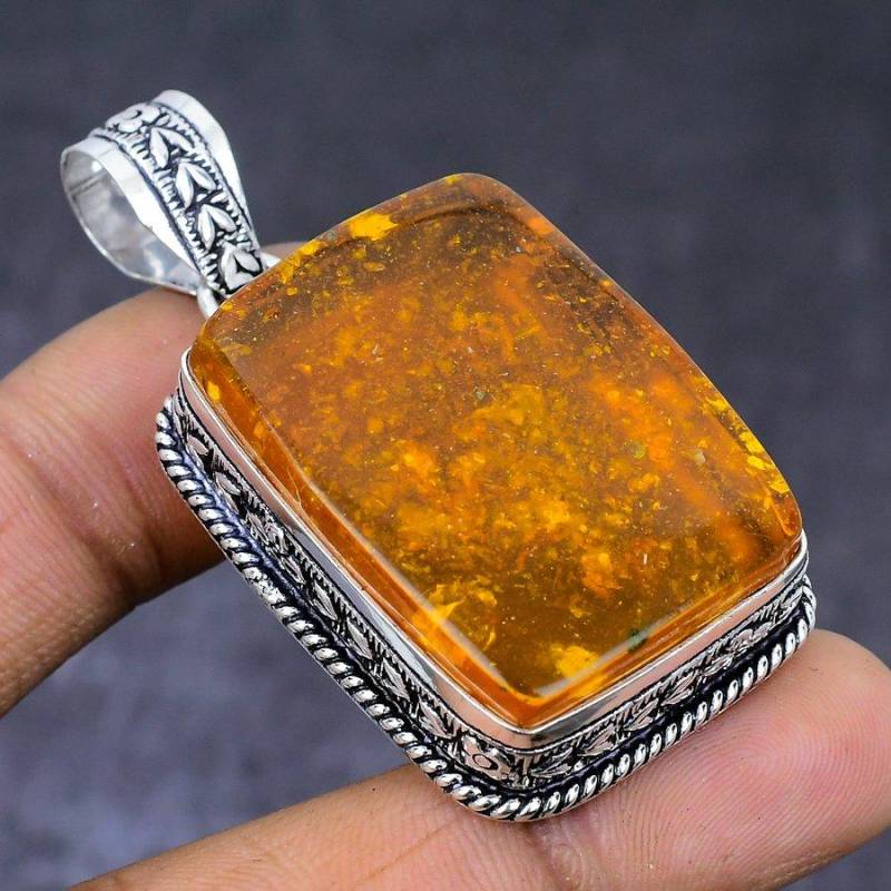 Natürlicher baltischer Bernstein-Edelstein, 925er Sterlingsilber, Schmuckanhänger, 5,2 cm, w4r22 von Joom DACH