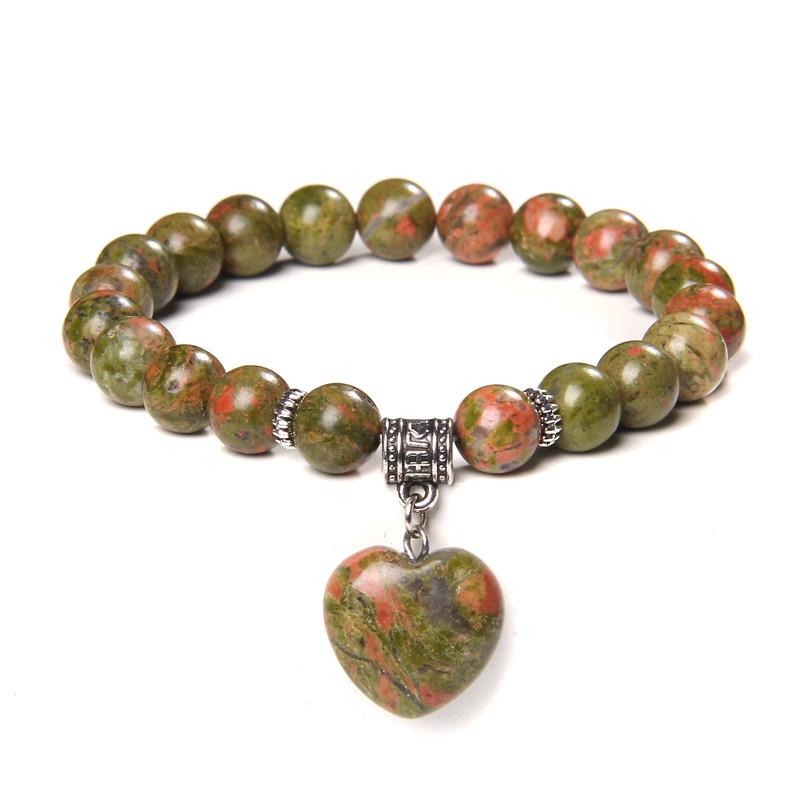 Naturstein Unakite Jaspers Perlen Armband Kristall Armband Herz Form Stein Anhänger Armband Passend Frauen Männer Liebe Schmuck von Joom DACH