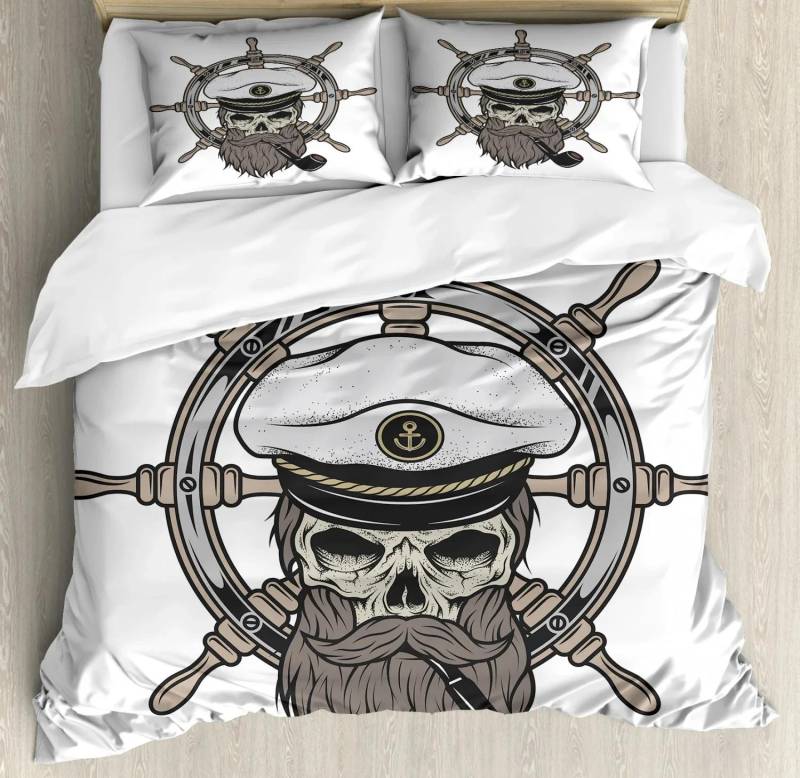 Nautisches Piraten Bettbezug Set Segelboot Thema Bettwäsche Set Palme Insel Schatz Hawaiianischer Strand Cartoon Bettdeckenbezug Full US Twin(172x218cm) von Joom DACH