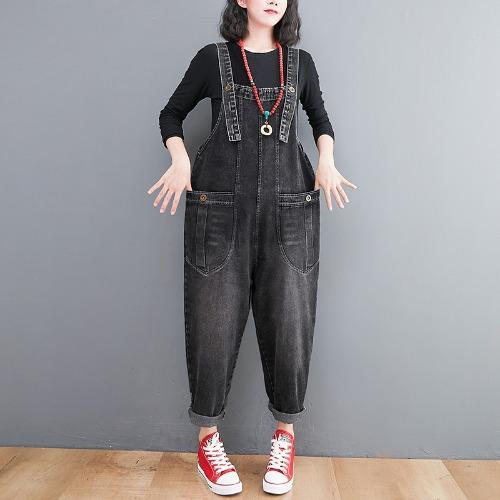 Neckholder-Hose Artsy Denim Hosenträger Damen Retro Übergröße Baggy Weite Hose Mode Lässige Harenhose Sommer und Herbst 2XL schwarz von Joom DACH