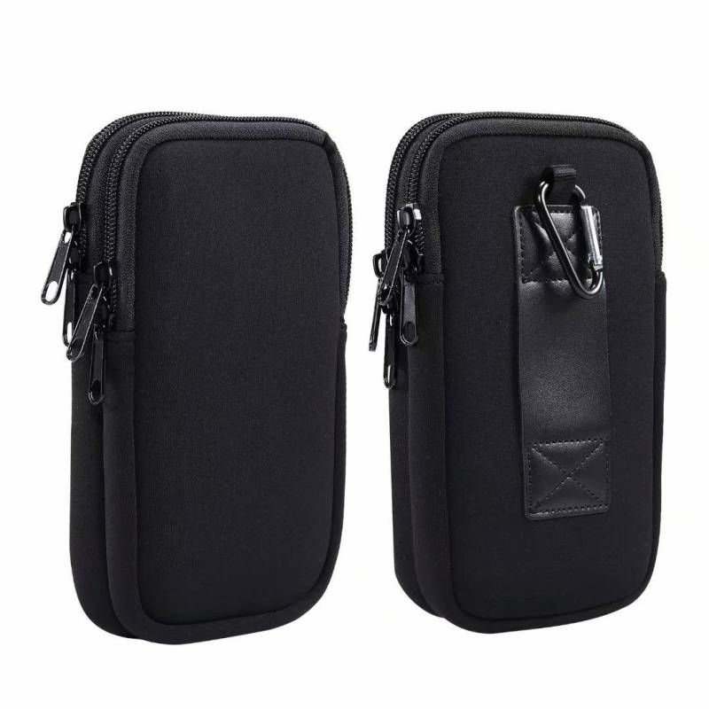 Neopren-Doppeltasche mit zwei Telefon-Gürtelclips, Power Holder für iPhone 16 15 13 12 Pro Max, Samsung S24 S23 A54 Xiaomi Redmi Oppo Herren-Werkzeug-Hüfttasche 17.0x10.5x2.0CM schwarz von Joom DACH
