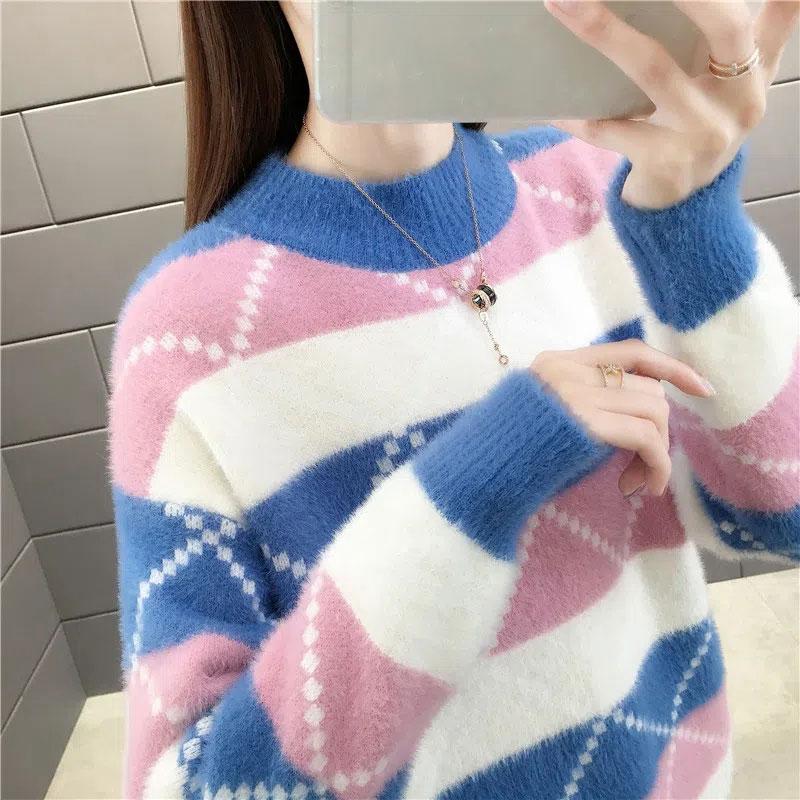 Nerz-Fleece-Halb-Rollkragenpullover für Damen, Herbst und Winter, lockere, farblich passende, langärmelige Strick-Bottom-Hemd, eleganter Damen-Strickpullover M blau Nerz-Fleece-Halb-Rollkragenpullover für Damen, Herbst und Winter, lockere, farblich passende, langärmelige Strick-Bottom-Hemd, eleganter Damen-Strickpullover M blau von Joom DACH
