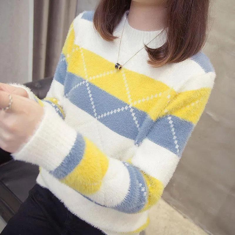 Nerz-Fleece-Halb-Rollkragenpullover für Damen, Herbst und Winter, lockere, farblich passende, langärmelige Strick-Bottom-Hemd, eleganter Damen-Strickpullover XXL von Joom DACH