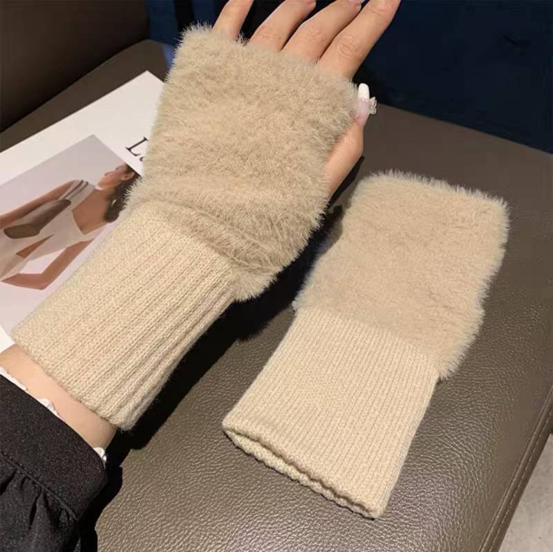Nerz Fleece Weiche Winter Halb Finger Handschuhe Frauen Warme Luxus Solide Weiß Plüsch Gestrickte Fingerlose Handschuhe Handgelenk Fäustlinge Writting khaki von Joom DACH