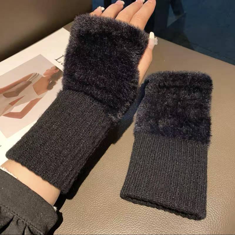 Nerz Fleece Weiche Winter Halb Finger Handschuhe Frauen Warme Luxus Solide Weiß Plüsch Gestrickte Fingerlose Handschuhe Handgelenk Fäustlinge Writting schwarz von Joom DACH
