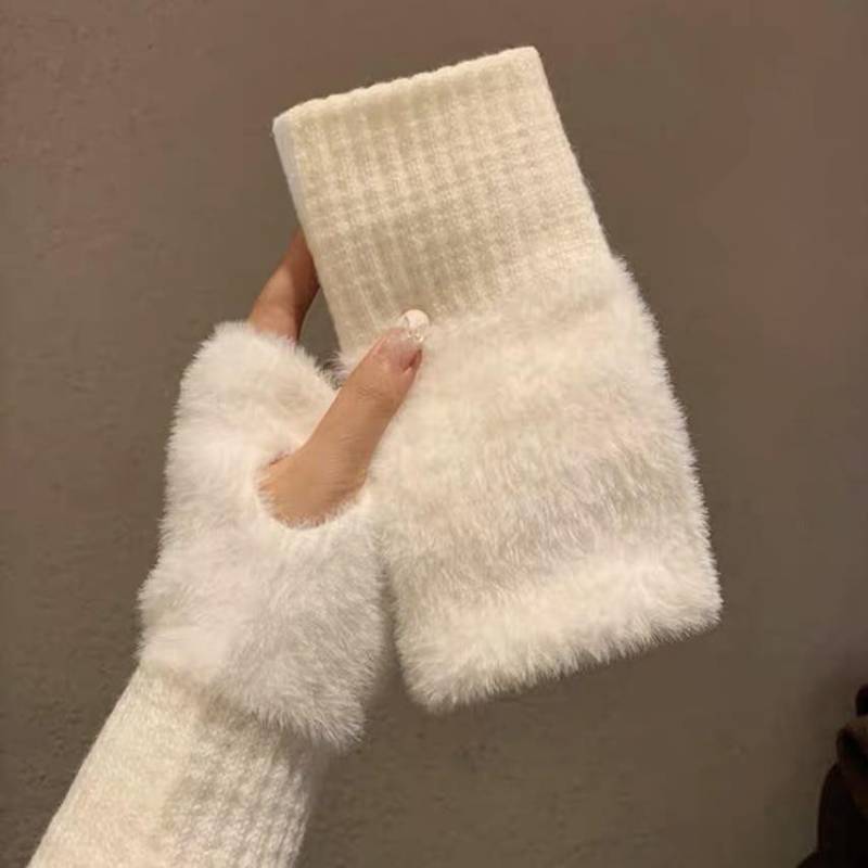 Nerz Fleece Weiche Winter Halb Finger Handschuhe Frauen Warme Luxus Solide Weiß Plüsch Gestrickte Fingerlose Handschuhe Handgelenk Fäustlinge Writting weiß von Joom DACH
