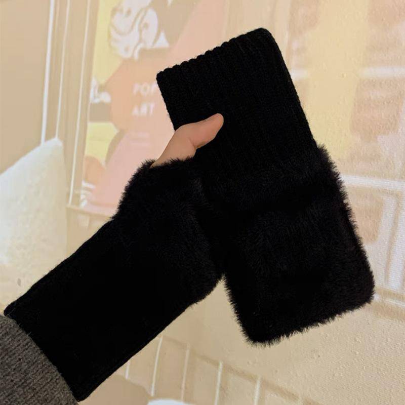 Nerz Fleece Weiche Winter Halb Finger Handschuhe Frauen Warme Luxus Solide Weiß Plüsch Gestrickte Fingerlose Handschuhe Handgelenk Fäustlinge Writtingc one size schwarz von Joom DACH