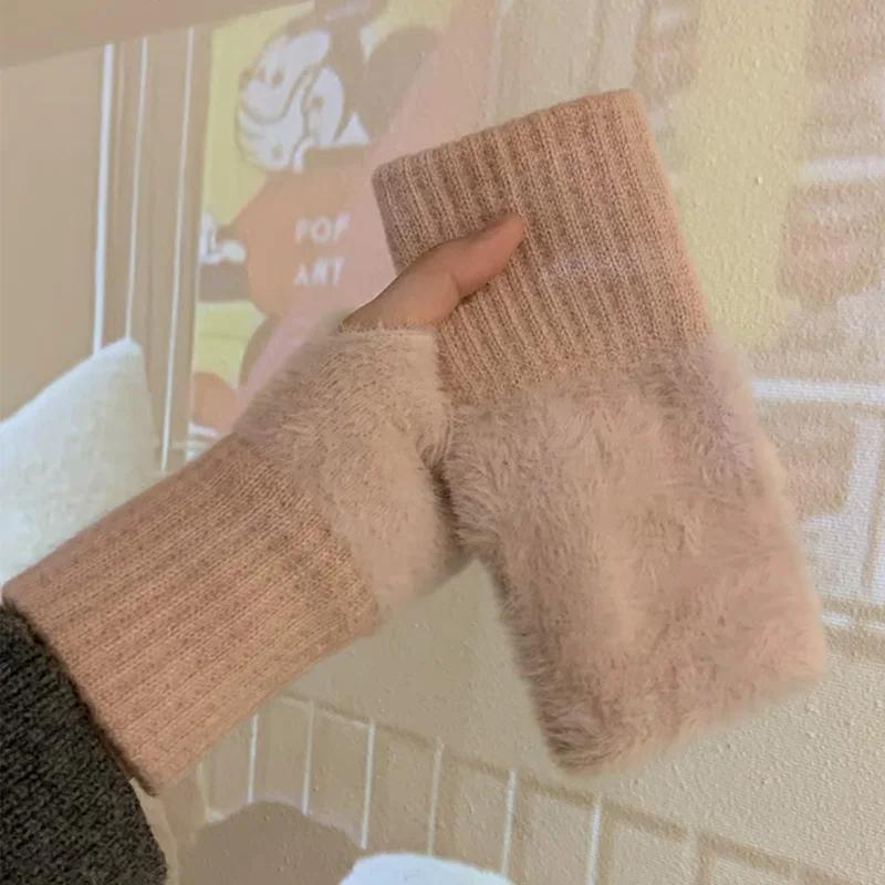 Nerz Fleece Weiche Winter Halb Finger Handschuhe Frauen Warme Luxus Solide Weiß Plüsch Gestrickte Fingerlose Handschuhe Handgelenk Fäustlinge Writtingc one size rosa von Joom DACH