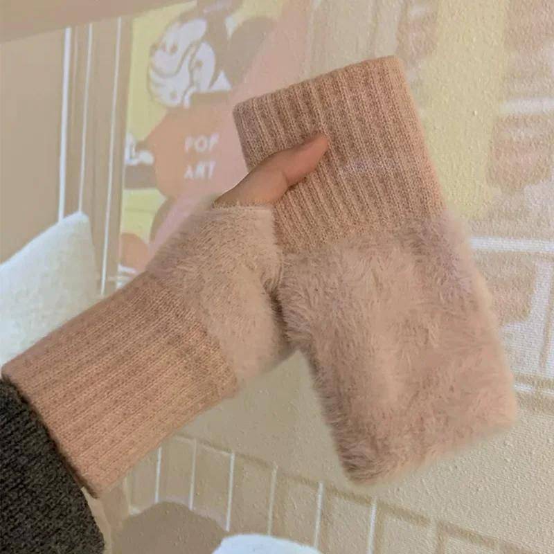 Nerz Fleece Weiche Winter Halb Finger Handschuhe Frauen Warme Luxus Solide Weiß Plüsch Gestrickte Fingerlose Handschuhe Handgelenk Fäustlinge Writtingc one size rosa von Joom DACH