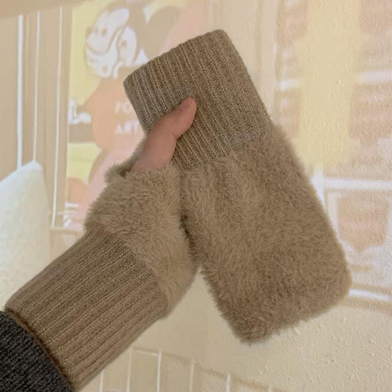 Nerz Fleece Weiche Winter Halb Finger Handschuhe Frauen Warme Luxus Solide Weiß Plüsch Gestrickte Fingerlose Handschuhe Handgelenk Fäustlinge Writtingc one size khaki von Joom DACH
