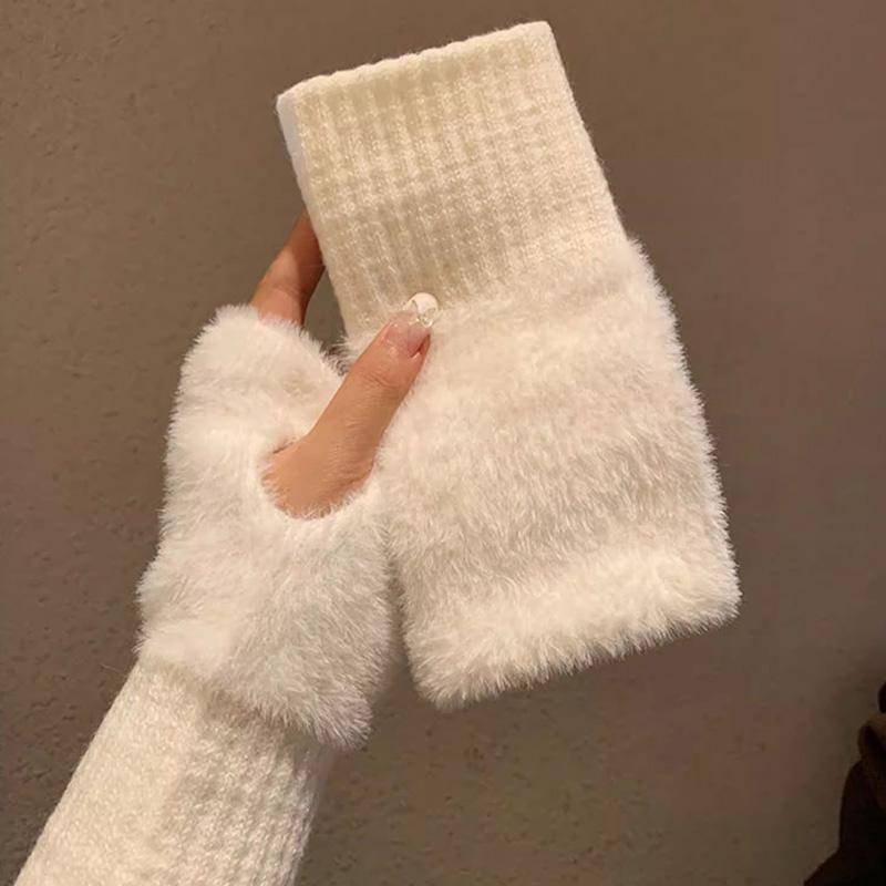 Nerz Fleece Weiche Winter Halb Finger Handschuhe Frauen Warme Luxus Solide Weiß Plüsch Gestrickte Fingerlose Handschuhe Handgelenk Fäustlinge Writtingc weiß von Joom DACH