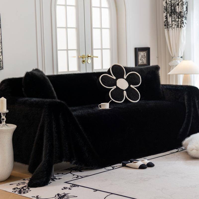 Nerz Samt Sofa Handtuch, Katzenähnliches Ins Herbst und Winter Sofakissen, Rutschfester Sofabezug, Verdickter Plüsch Sofabezug Stoff 180*130cm von Joom DACH