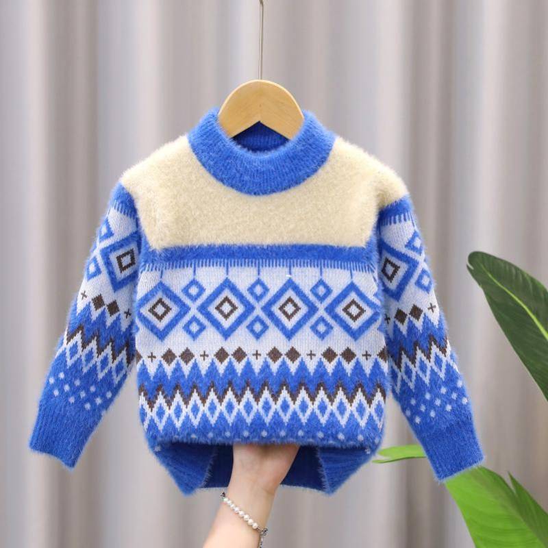 Nerzpelz Kinderpullover Pullover Oberteil Winter Kinderbekleidung Jungen Strickpullover 130 blau von Joom DACH