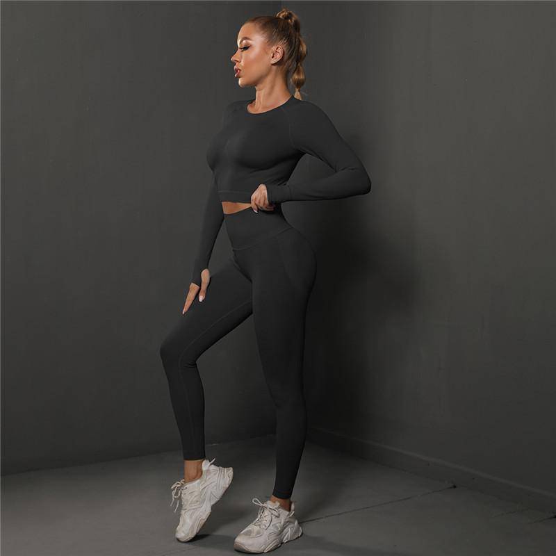 Nessaj Nahtloser Fitness-Anzug für Damen, Yoga-Set, hohe Taille, Gym-Trainingsanzug, Scrunch-Po-Leggings, Sportbekleidung L schwarz von Joom DACH