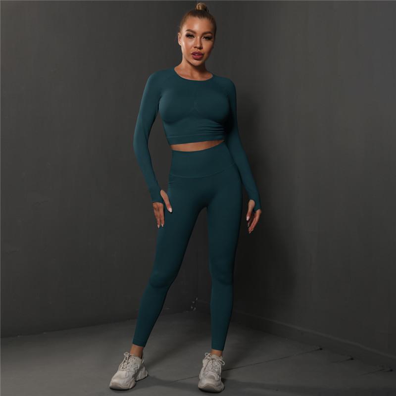 Nessaj Nahtloser Fitness-Anzug für Damen, Yoga-Set, hohe Taille, Gym-Trainingsanzug, Scrunch-Po-Leggings, Sportbekleidung L grün/blau von Joom DACH
