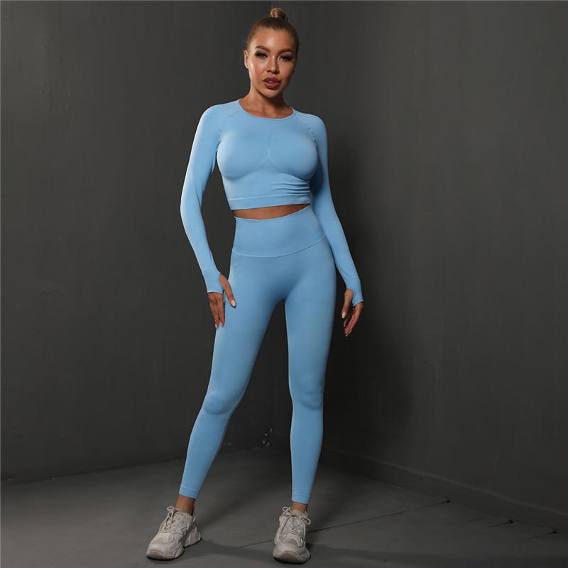 Nessaj Nahtloser Fitness-Anzug für Damen, Yoga-Set, hohe Taille, Gym-Trainingsanzug, Scrunch-Po-Leggings, Sportbekleidung L himmelblaue von Joom DACH