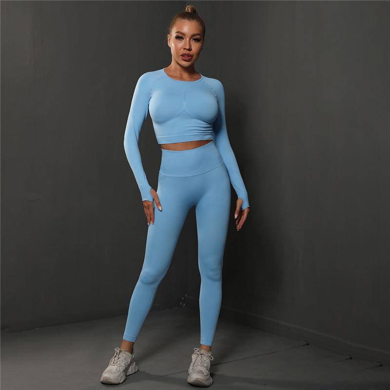 Nessaj Nahtloser Fitness-Anzug für Damen, Yoga-Set, hohe Taille, Gym-Trainingsanzug, Scrunch-Po-Leggings, Sportbekleidung L himmelblaue von Joom DACH