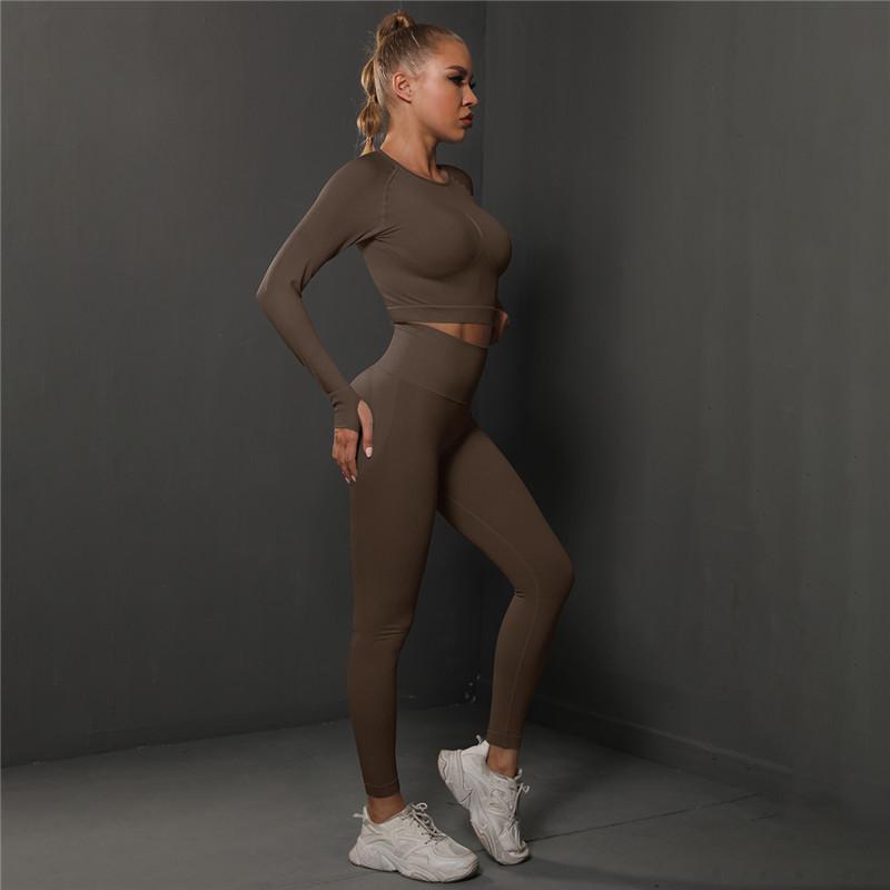 Nessaj Nahtloser Fitness-Anzug für Damen, Yoga-Set, hohe Taille, Gym-Trainingsanzug, Scrunch-Po-Leggings, Sportbekleidung M braun von Joom DACH